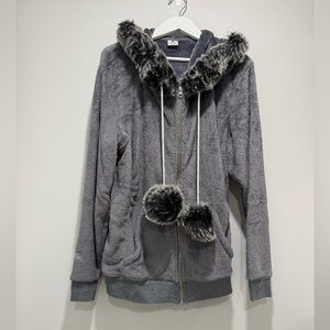 NEW Cirque Du Soleil Crystal Gray Faux Fur Trim Hoodie Size XXL NWOT